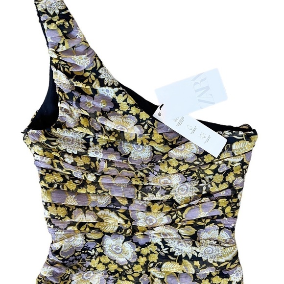 ZARA NWT One Shoulder Ruched Mini Dress Size XS in Floral Multi Print - Picture 12 of 14